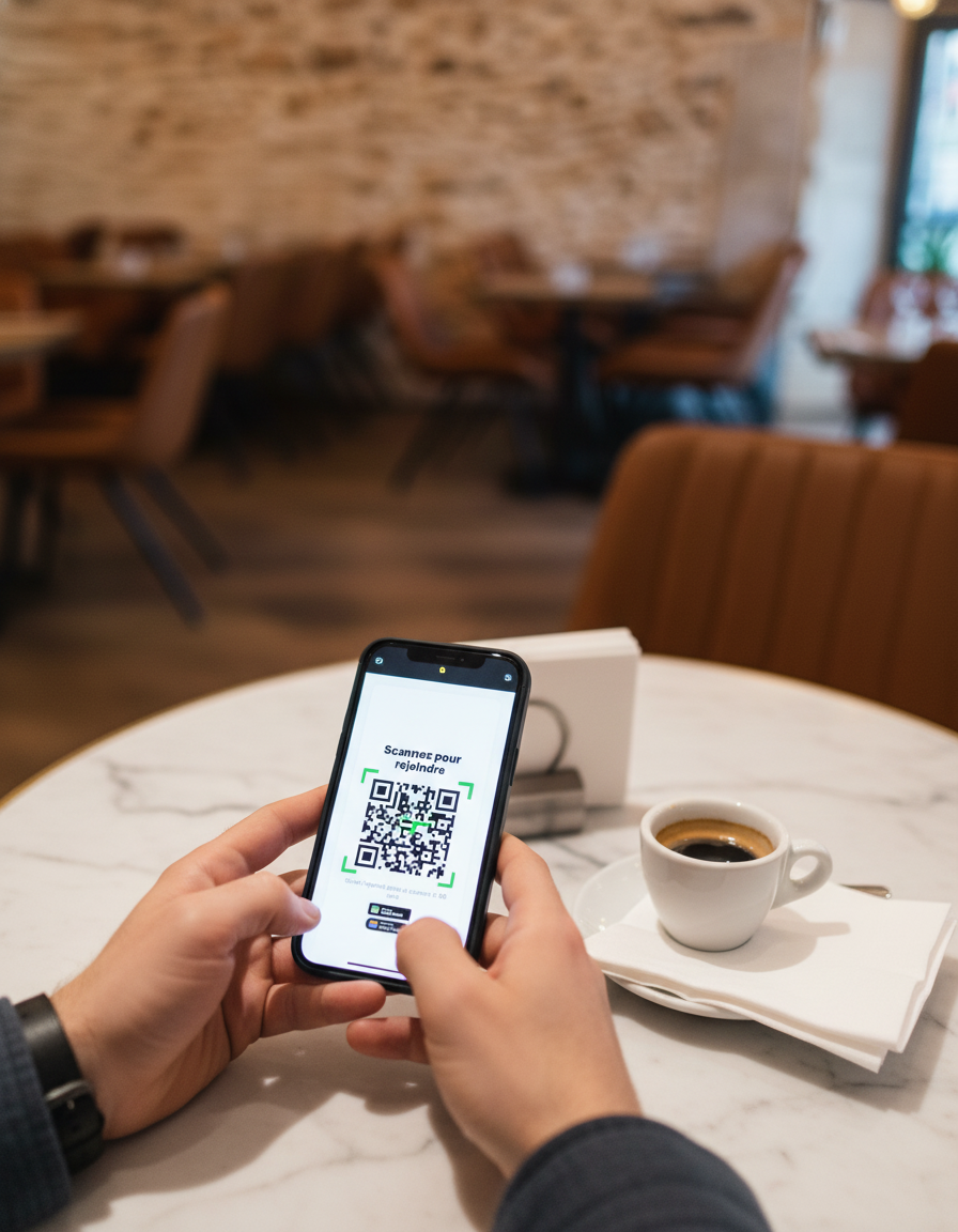 Client scannant un flyer Snapss à table