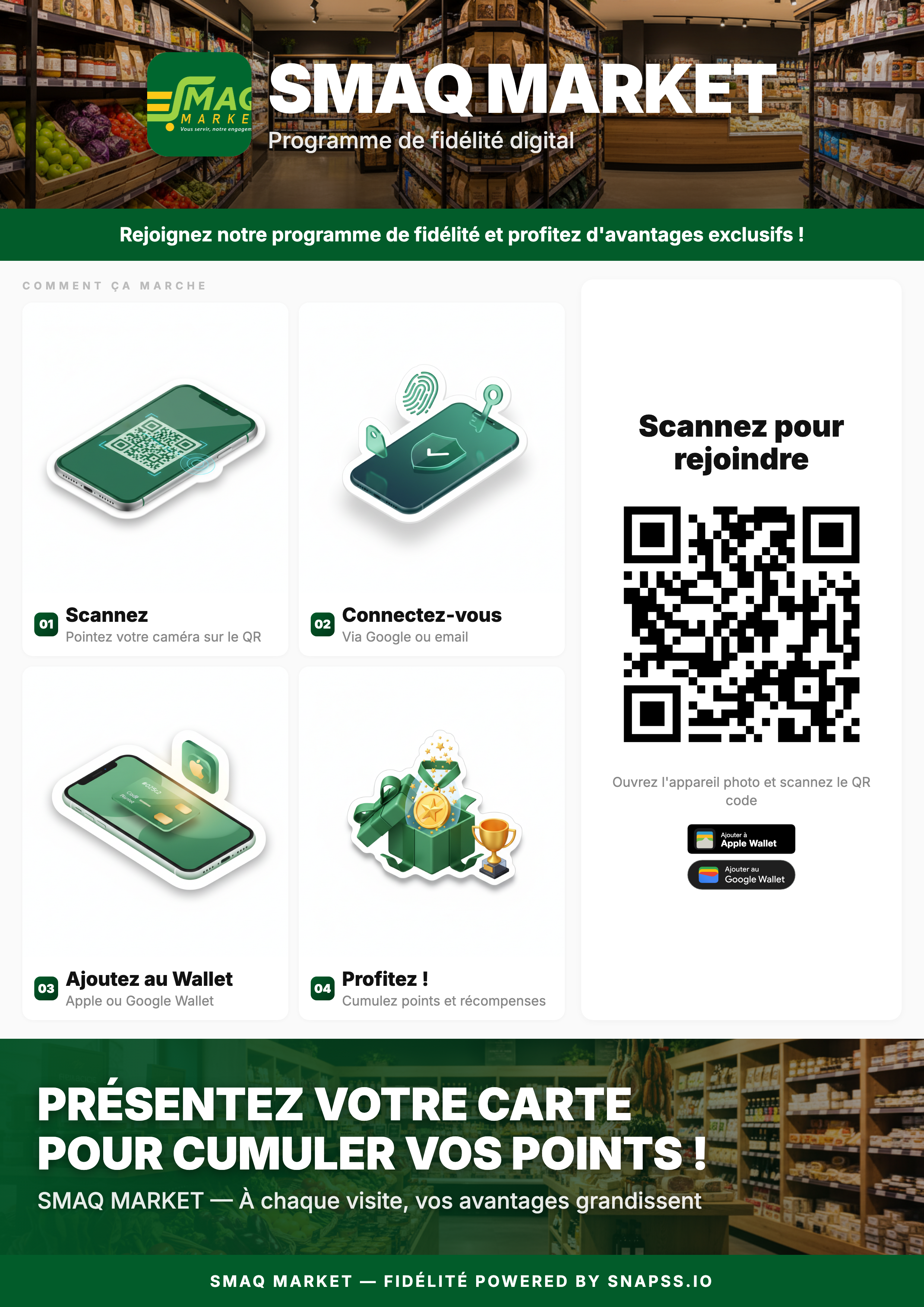 Flyer fidélité SMAQ Market prêt à imprimer