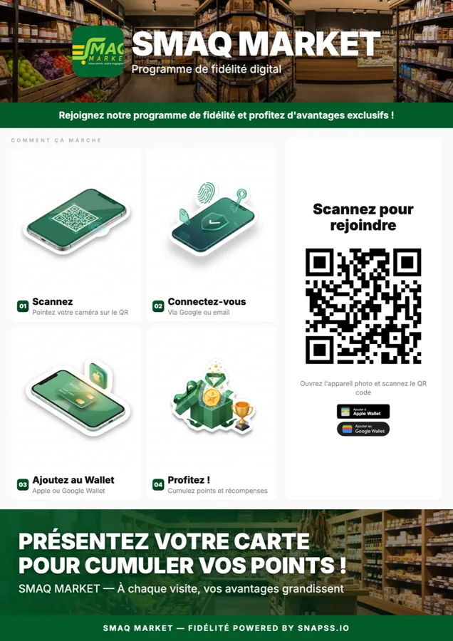 Flyer fidélité SMAQ Market prêt à imprimer