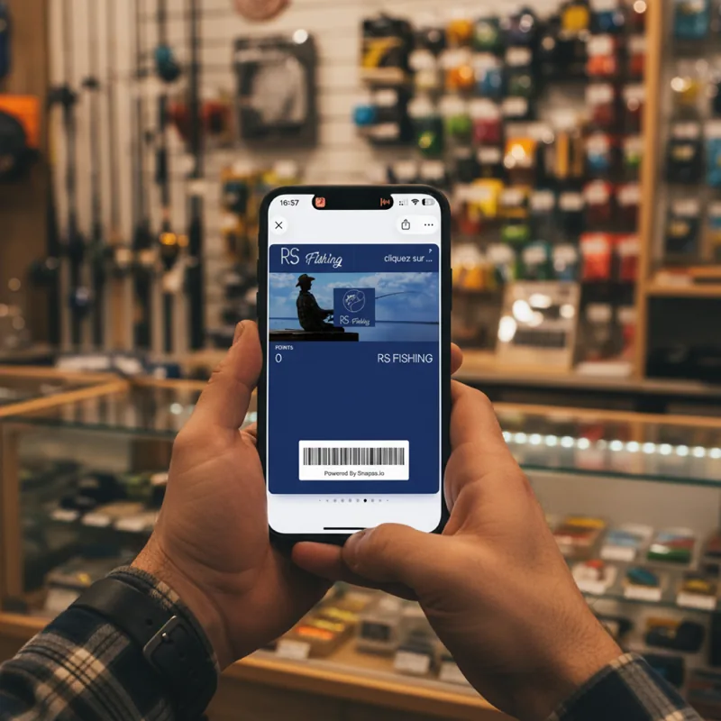 Carte fidélité RS Fishing en boutique de pêche — vrai client Snapss