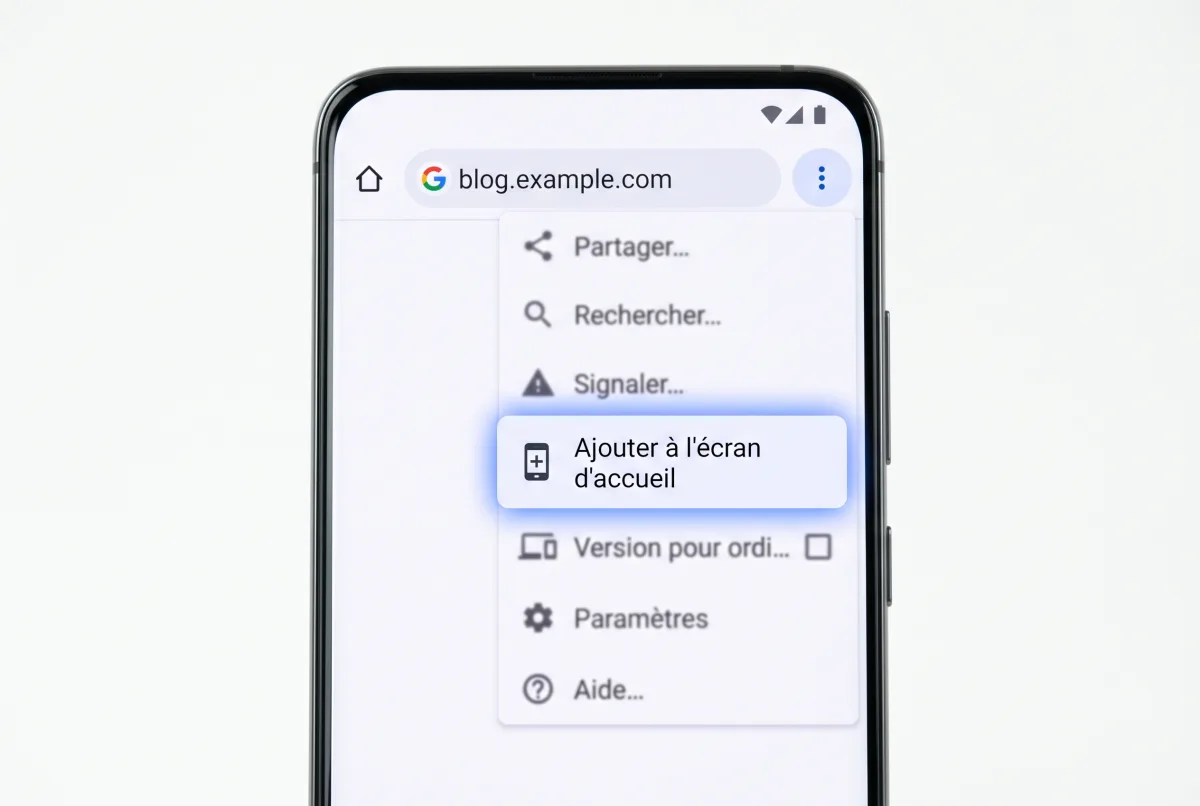 Menu Chrome — Ajouter à l'écran d'accueil