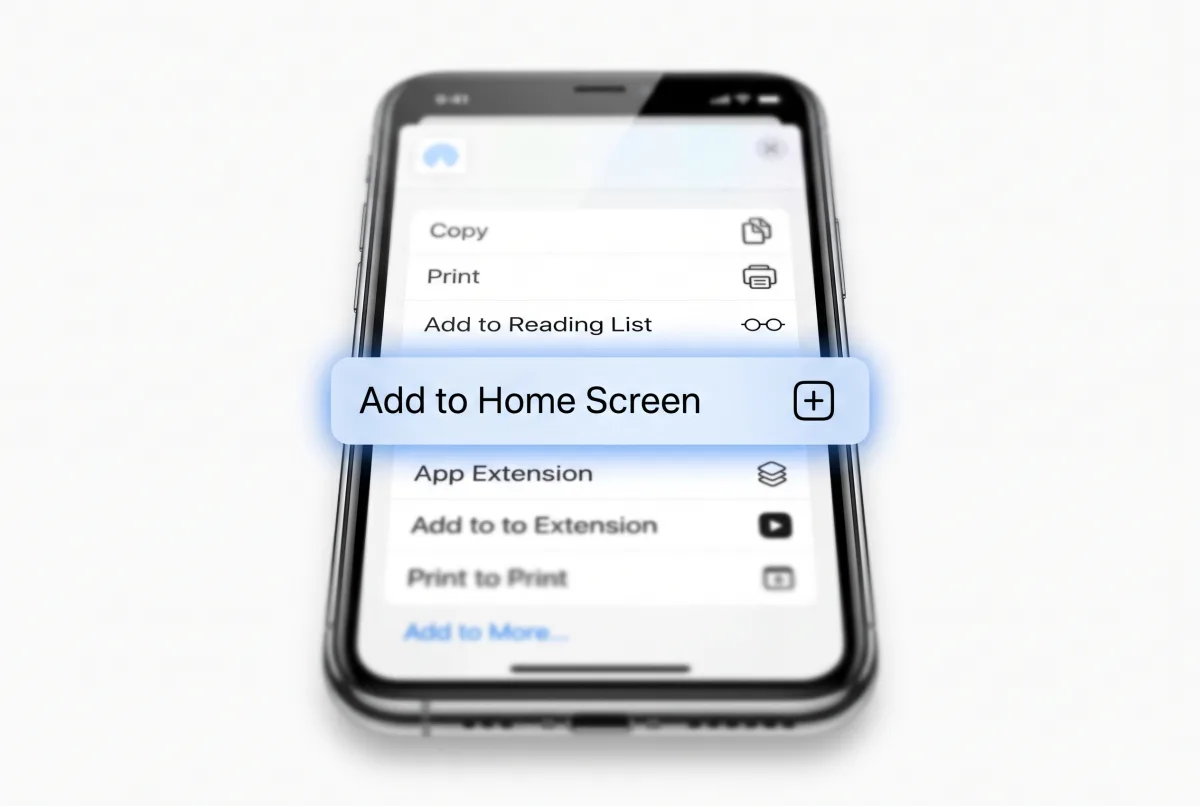 Safari menu — Add to Home Screen