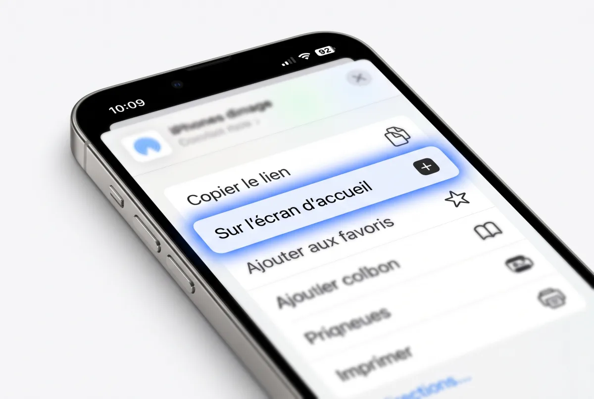Menu Safari — Sur l'écran d'accueil